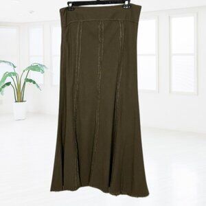 Denim Co. Olive Green Linen Blend Maxi Skirt Size 14 Flowy Boho Chic Long Skirt